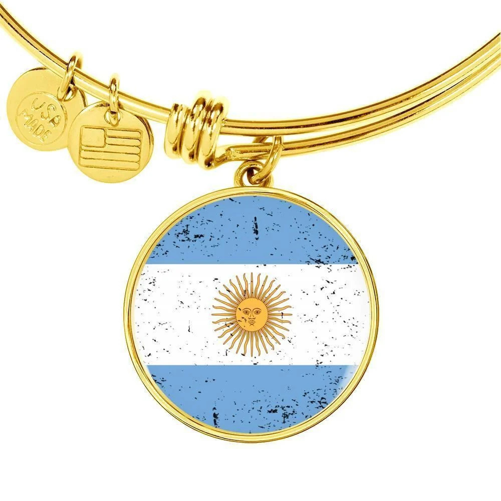 Argentina Flag Personalized Engraved Gold Circle Bangle Bracelet Custom Name